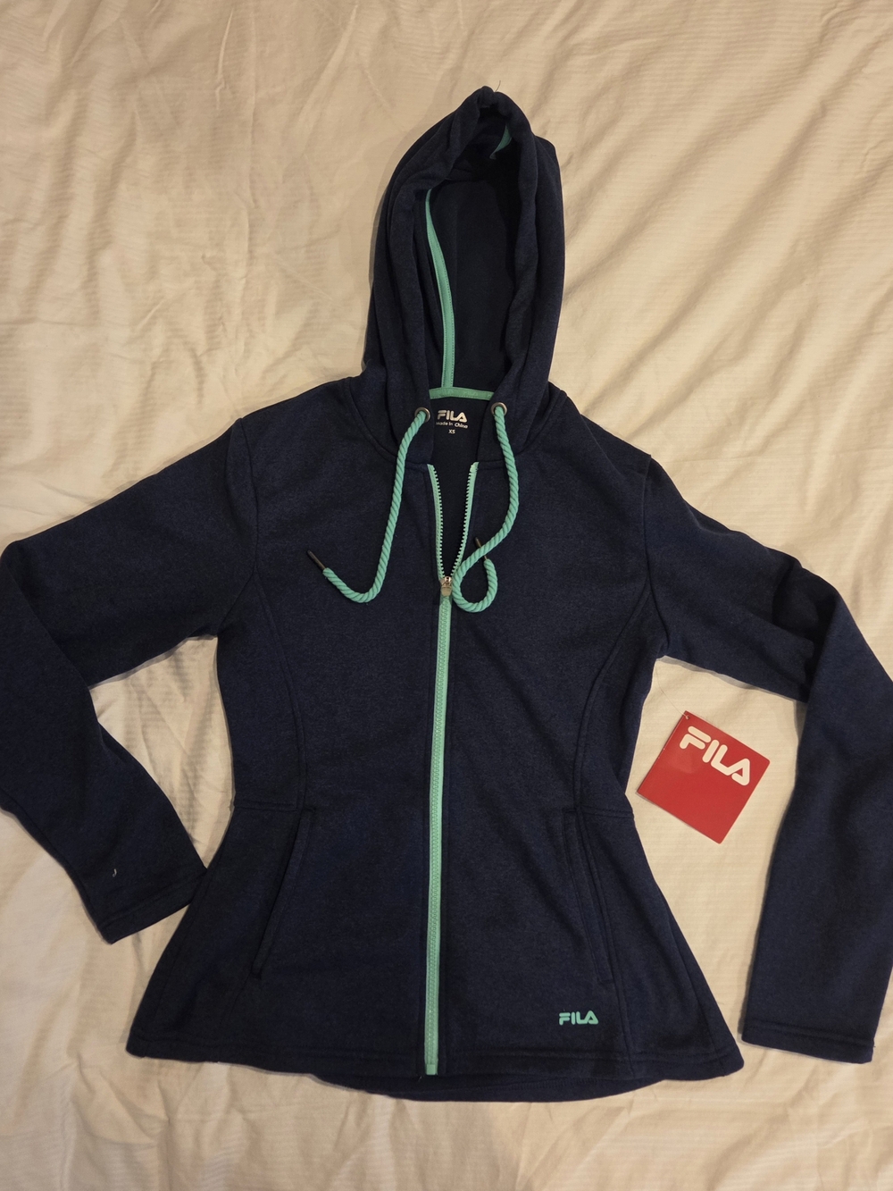 FILA Women's Navy Zip-Up Hoodie with Teal Trim